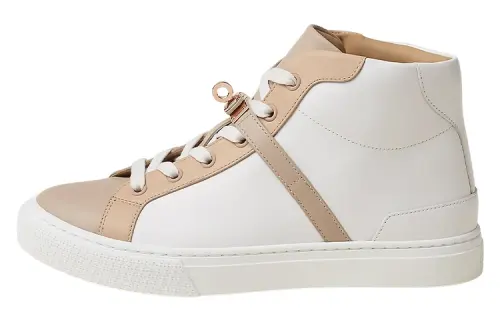 HERMES Daydream Leather High top Stylish Skateboarding Shoes Women's White Brown