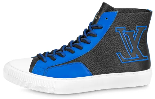 LOUIS VUITTON Tattoo Cow Leather Casual High top Stylish Skateboarding Shoes Men's Blue Black
