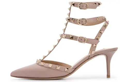 Valentino Rockstud Leather Slim Heel High Heels 6.5cm Women's Nude Pink