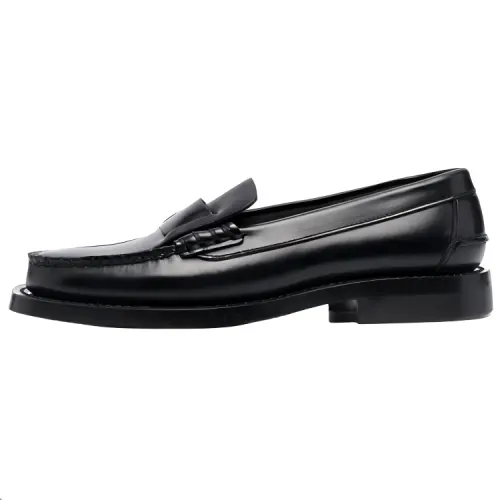 LOUIS VUITTON Leather Loafers Men's Black