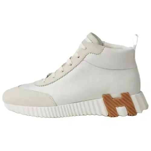 HERMES Hip Hop Leather Mid top Casual Shoes Women's Gray