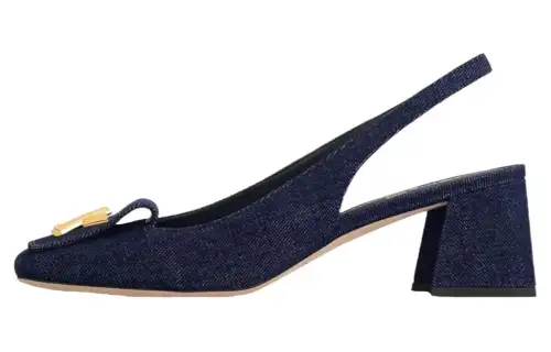 LOUIS VUITTON Shake Denim Metal Detail Chunky Heel High Heels 5.5cm Women's Dark Blue