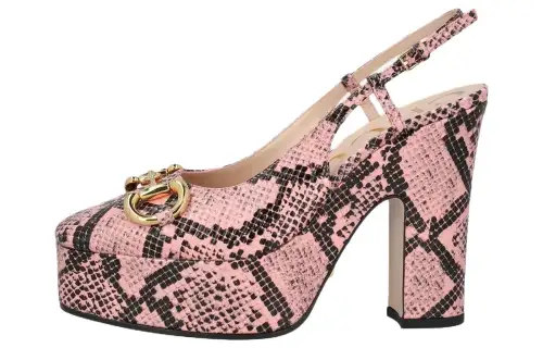 GUCCI Leather Chunky Heel High Heels 3.5cm Women's Pink