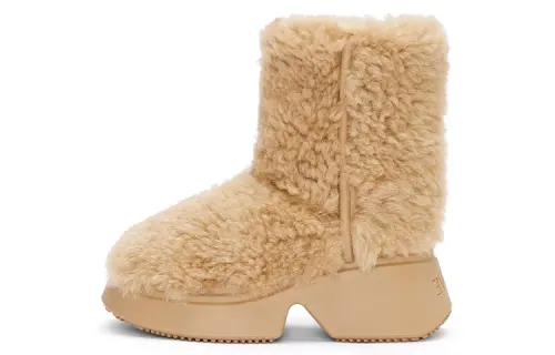LOEWE Shearling High top Ankle Boots Women's Beige
