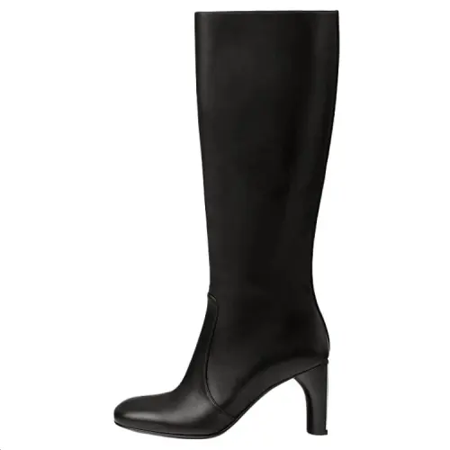 HERMES Louisa Leather Knee high Boots 8cm Women's Black