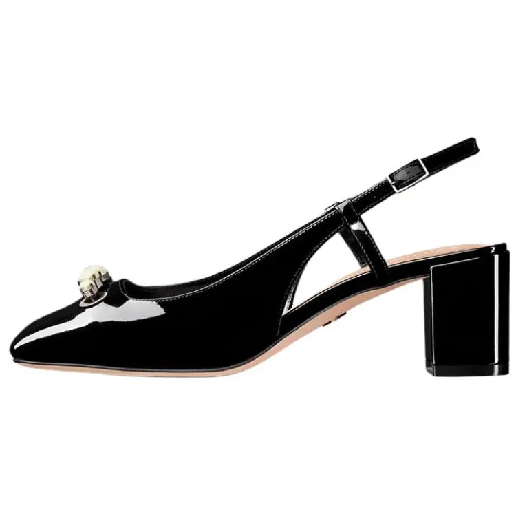 DIOR Paris Chunky Heel High Heels 5.5cm Women's Black
