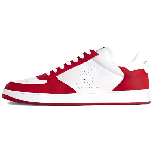 LOUIS VUITTON Rivoli Leather Low top Skateboard Shoes Men's Red White