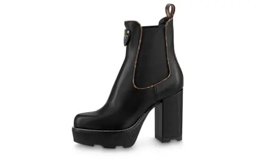 LOUIS VUITTON Beaubourg Leather Abrasion Resistant Short Chelsea Boots Women's Black