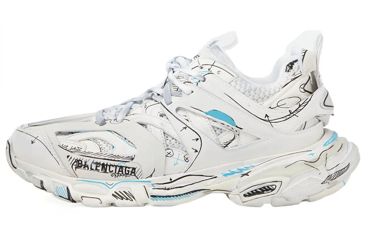 Balenciaga Track 1.0 Lace Up Low top Chunky Sneakers Women's White Distressed