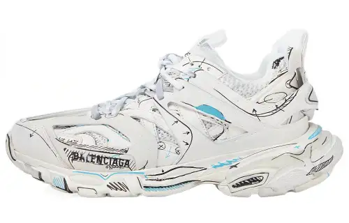 Balenciaga Track 1.0 Sneakers ' White Blue Mesh And Nylon Graffiti' Women's