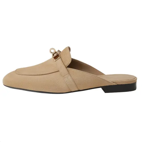 HERMES Oz Closed Toe Slippers Women's Beige