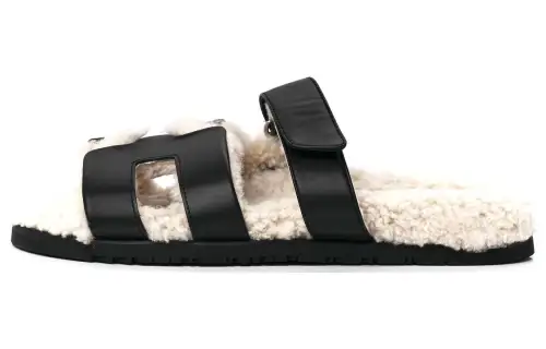 HERMES Day Slide Slippers Men's Beige Black