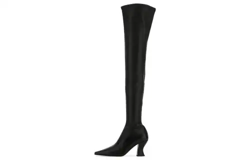 Bottega Veneta Almond Leather Knee High Boots 5cm Women's Black