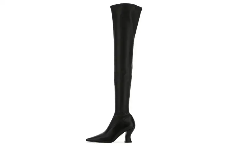 Bottega Veneta Almond Leather Knee High Boots 5cm Women's Black