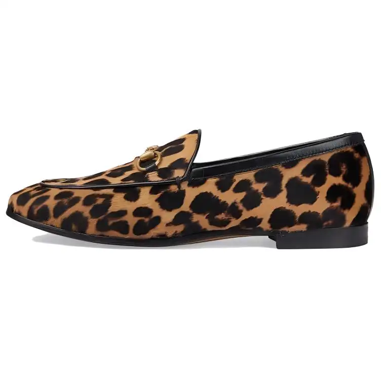 GUCCI Jordaan Cow Leather Loafers Women's Brown