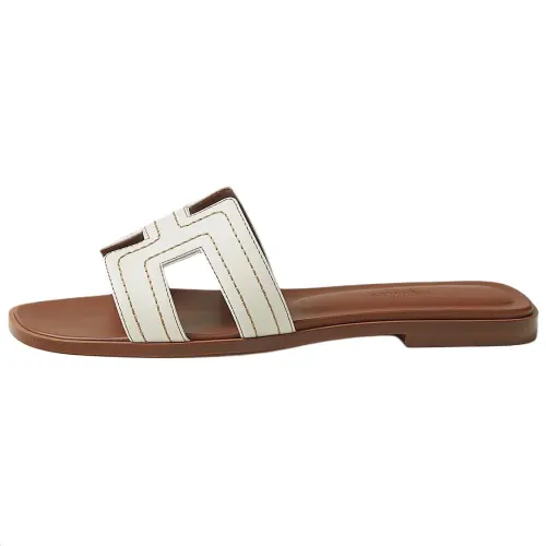 HERMES Oran Slide Slippers Women's White Brown