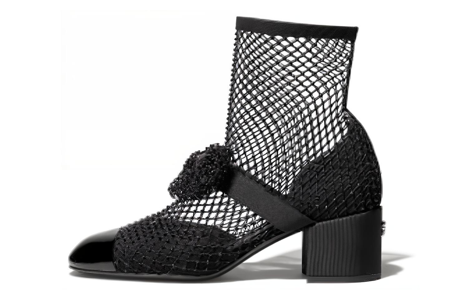 CHANEL Leather, Textile Ankle Boots Women's Black