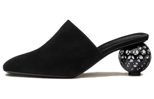 HERMES Darcy Sheepskin Cut Out Heel High Heels 6CM Women's Black