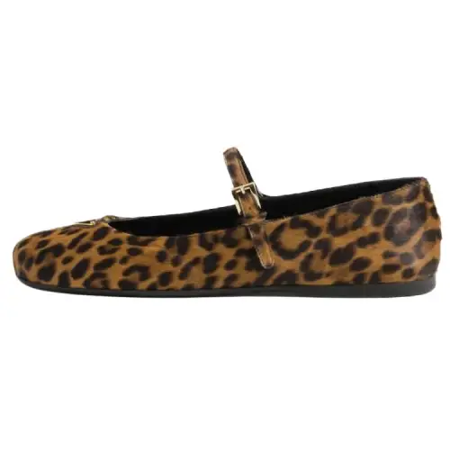 PRADA Leather Flat Mary Jane Shoes Women's Brown