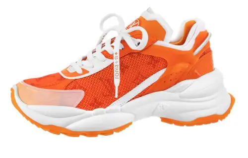 LOUIS VUITTON Run 55 Mesh, Leather Abrasion Resistant Low top Sports Casual Shoes Women's Orange White