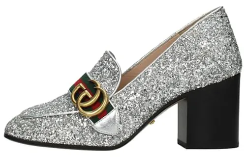 GUCCI Leather Chunky Heel High Heels Women's