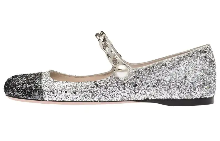 MIU MIU Flat Casual Shoes Women's Silver Black