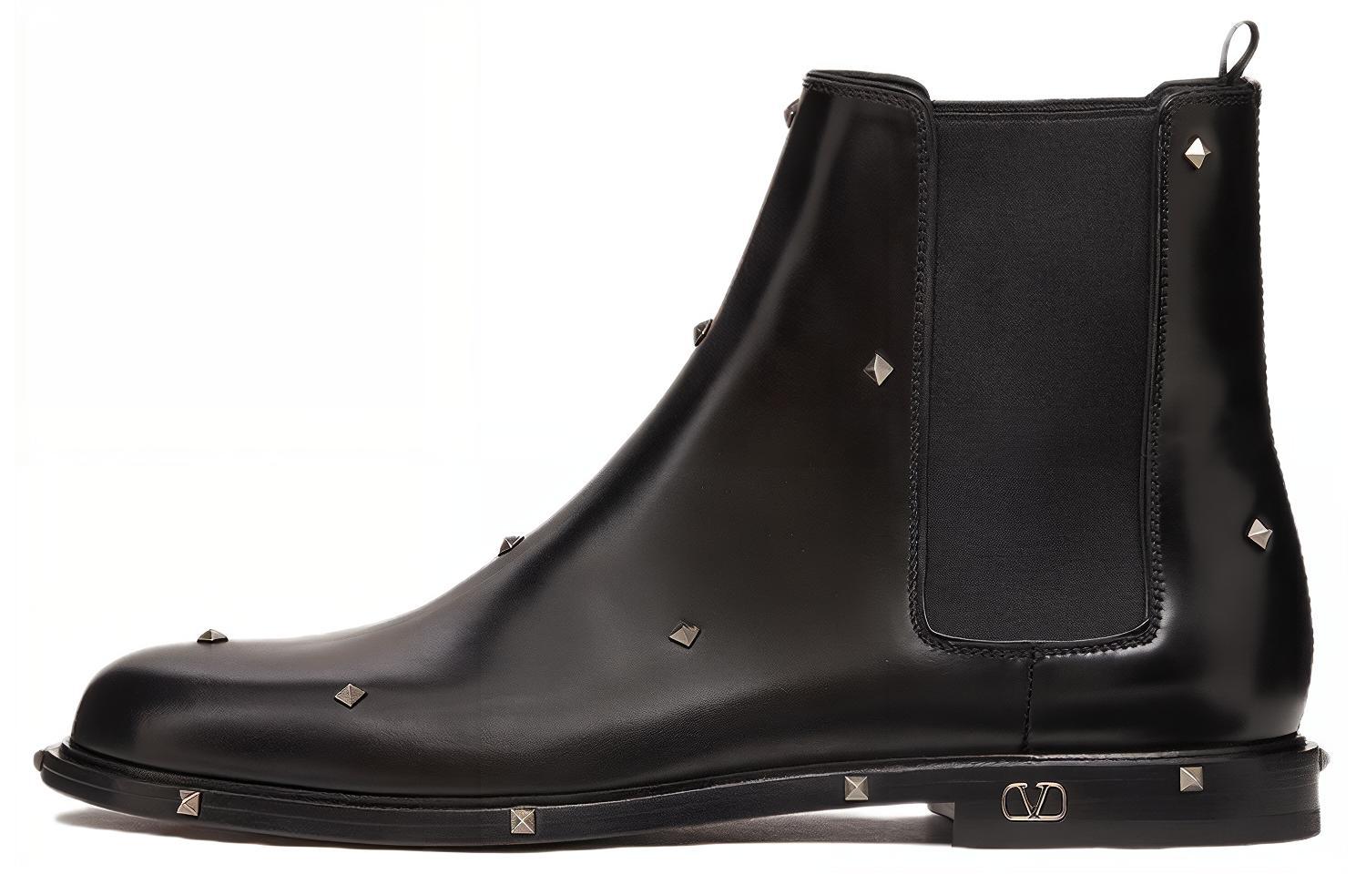 Valentino Aristopunk Leather Studs Ankle Length Chelsea Boots Men's Black