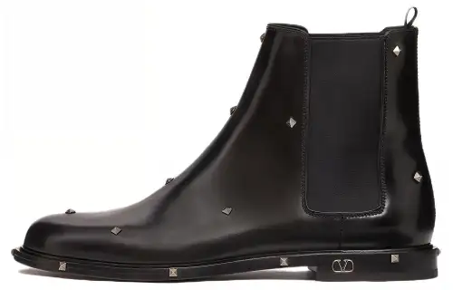 Valentino Aristopunk Leather Studs Ankle Length Chelsea Boots Men's Black