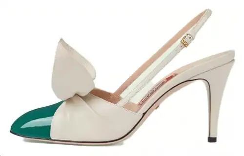GUCCI 85mm Bow Slingback Pumps White Green Women's