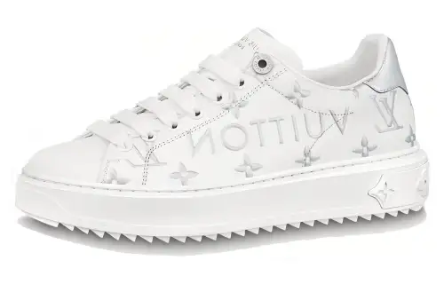 LOUIS VUITTON Time Out Cow Leather Low top Skateboard Shoes Women's Silver White