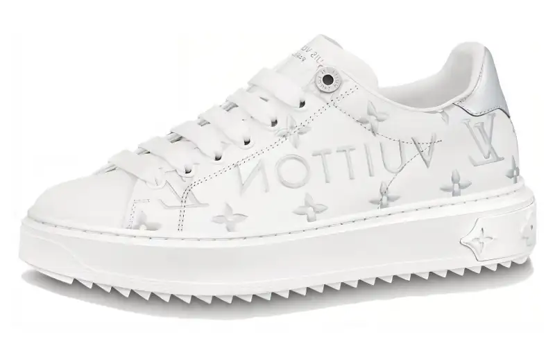 LOUIS VUITTON Time Out Cow Leather Low top Skateboard Shoes Women's Silver White