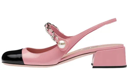 MIU MIU Patent Leather Block Heel High Heels 3.5cm Women's Pink