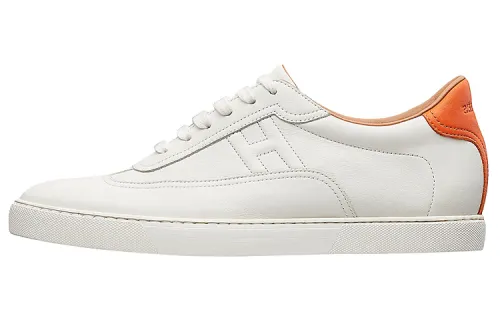 HERMES Quicker Cow Leather Low top Stylish Skateboarding Shoes Men's White Orange