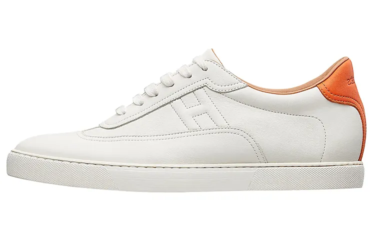 HERMES Quicker Cow Leather Low top Stylish Skateboarding Shoes Men's White Orange