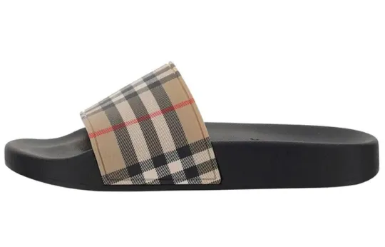 Burberry Check Print Slides Archive Beige Women's