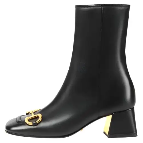 GUCCI Horsebit 55mm Ankle Boot Black Leather Women's