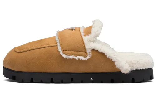 PRADA Rubber Sole Closed Toe Slippers Men's Brown