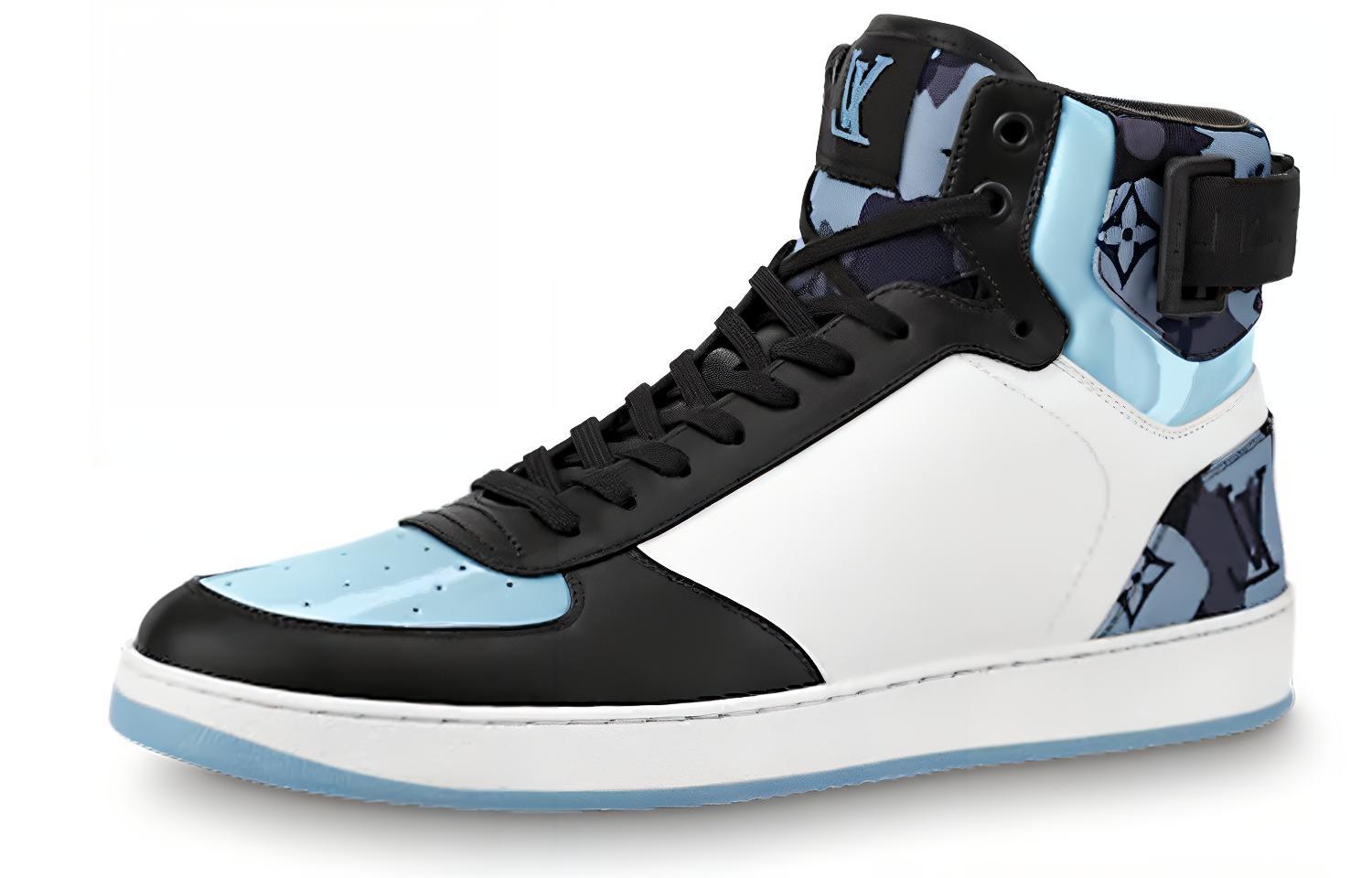 LOUIS VUITTON Rivoli Cow Leather, Textile High top Stylish Skateboarding Shoes Men's Black