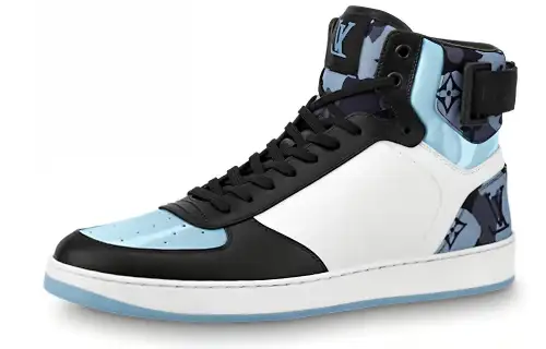 LOUIS VUITTON Rivoli Cow Leather, Textile High top Stylish Skateboarding Shoes Men's Black