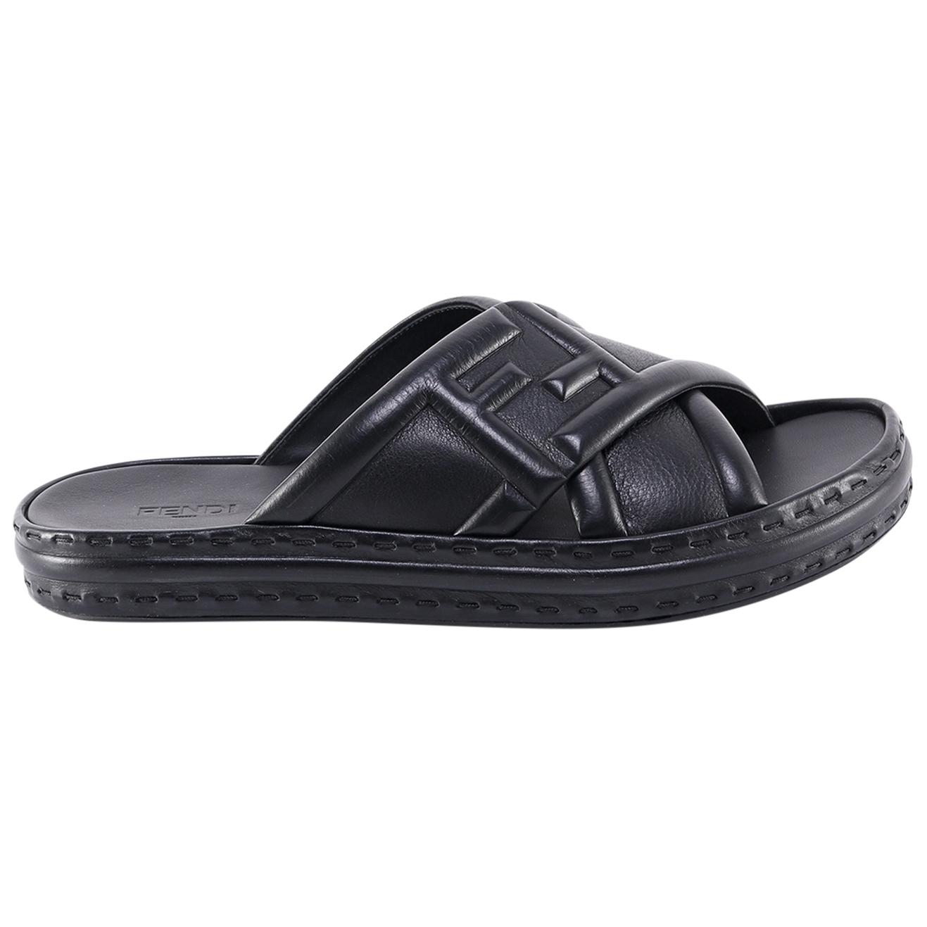 FENDI Crossover Band Sandal Black Embossed Macro Ff Motif