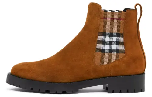 Burberry Check Print Ankle Boot Brown Women's