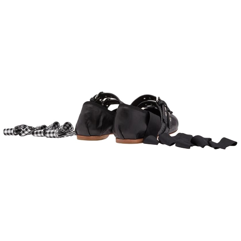 MIU MIU Leather Flat Casual Shoes Women's Black