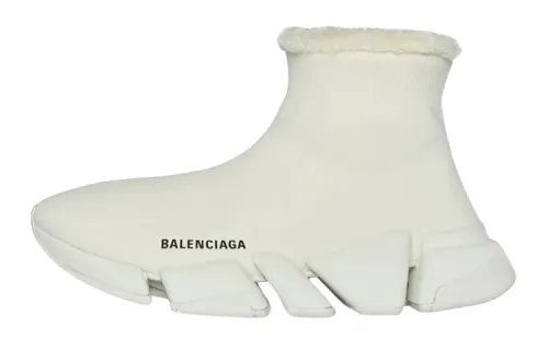 Balenciaga Speed 2.0 Recycled Knit Fake Fur Beige Women's
