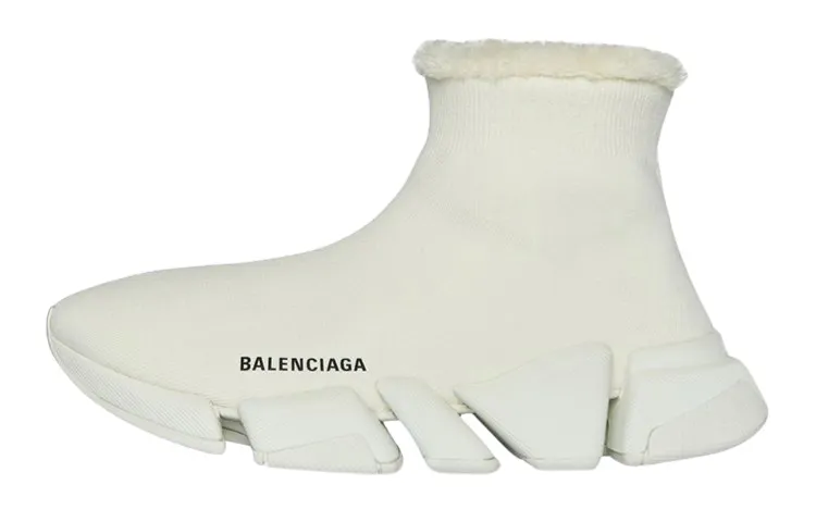 Balenciaga Speed 2.0 Recycled Knit Fake Fur Beige Women's
