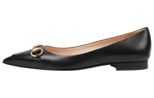 GUCCI Horsebit Leather Casual Shoes 1.5cm Women's Black