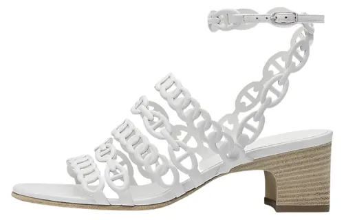 HERMES Enchainee Leather One Strap Sandals Women's White