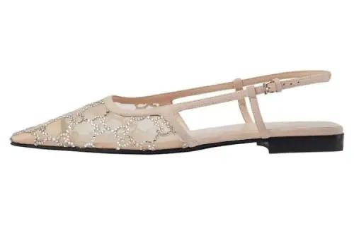 GUCCI Gg Slingback Ballet Flat Rose Beige Gg Crystals Women's