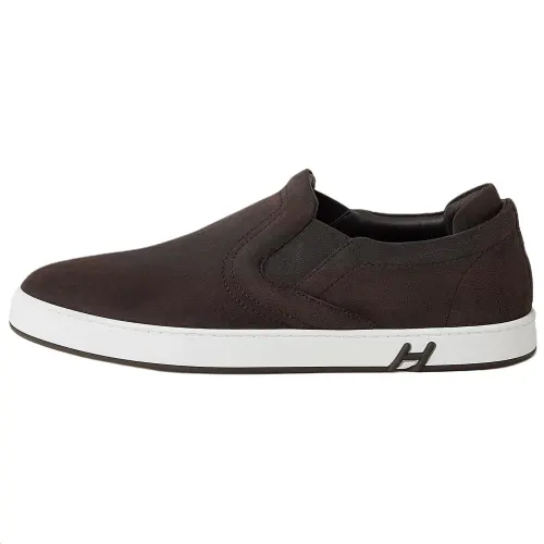 HERMES Lucky Suede Casual Shoes 2.5cm Men's Dark Brown