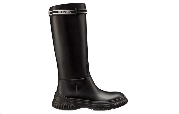 DIOR D Racer Leather Knee high Boots Women's Black