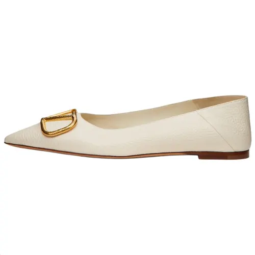 Valentino Vlogo Top Grain Cow Leather Flat Unlined Shoes Women's Light Ivory White